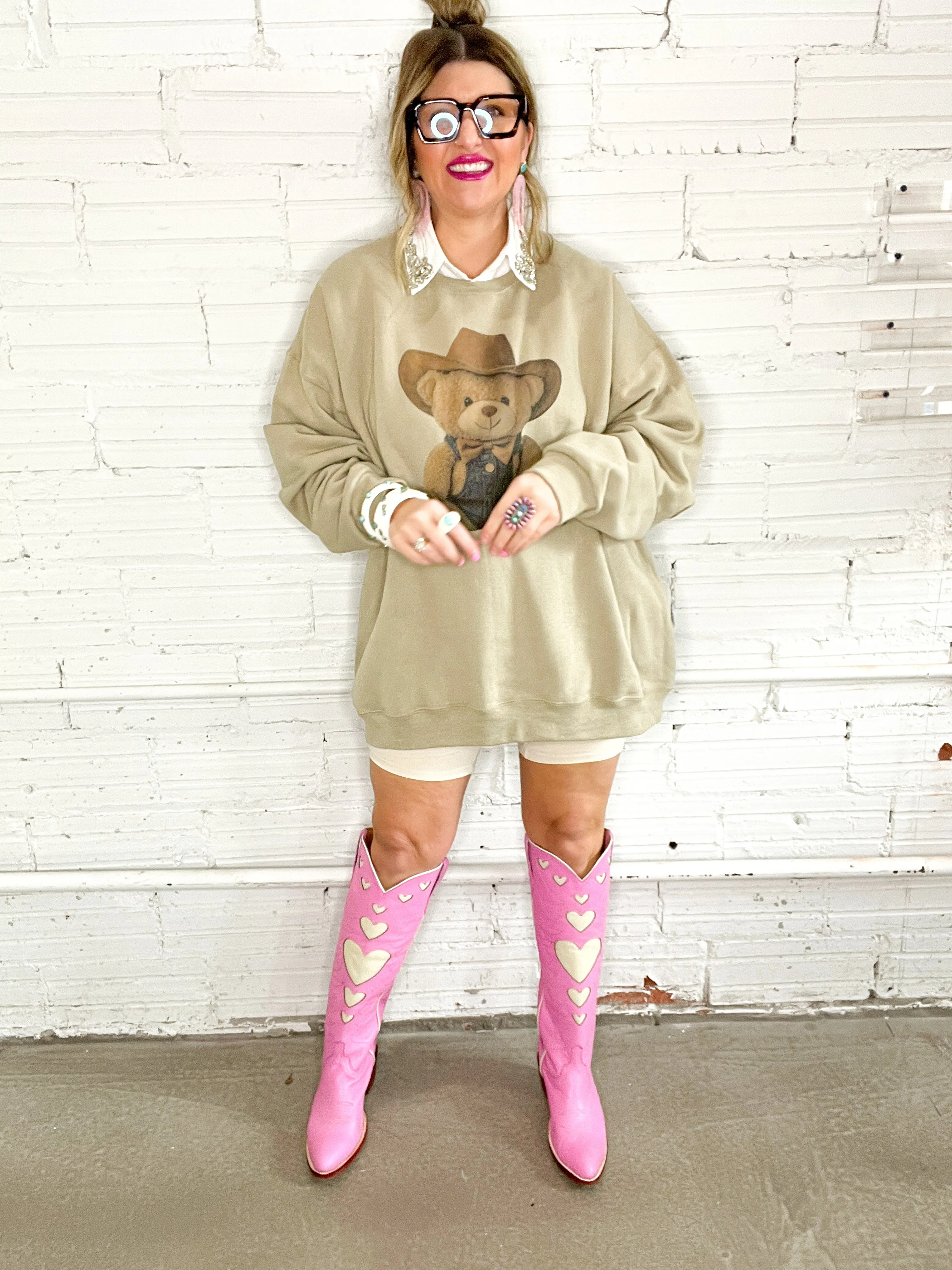 Cowboy Teddy Bear Sweater - Tan