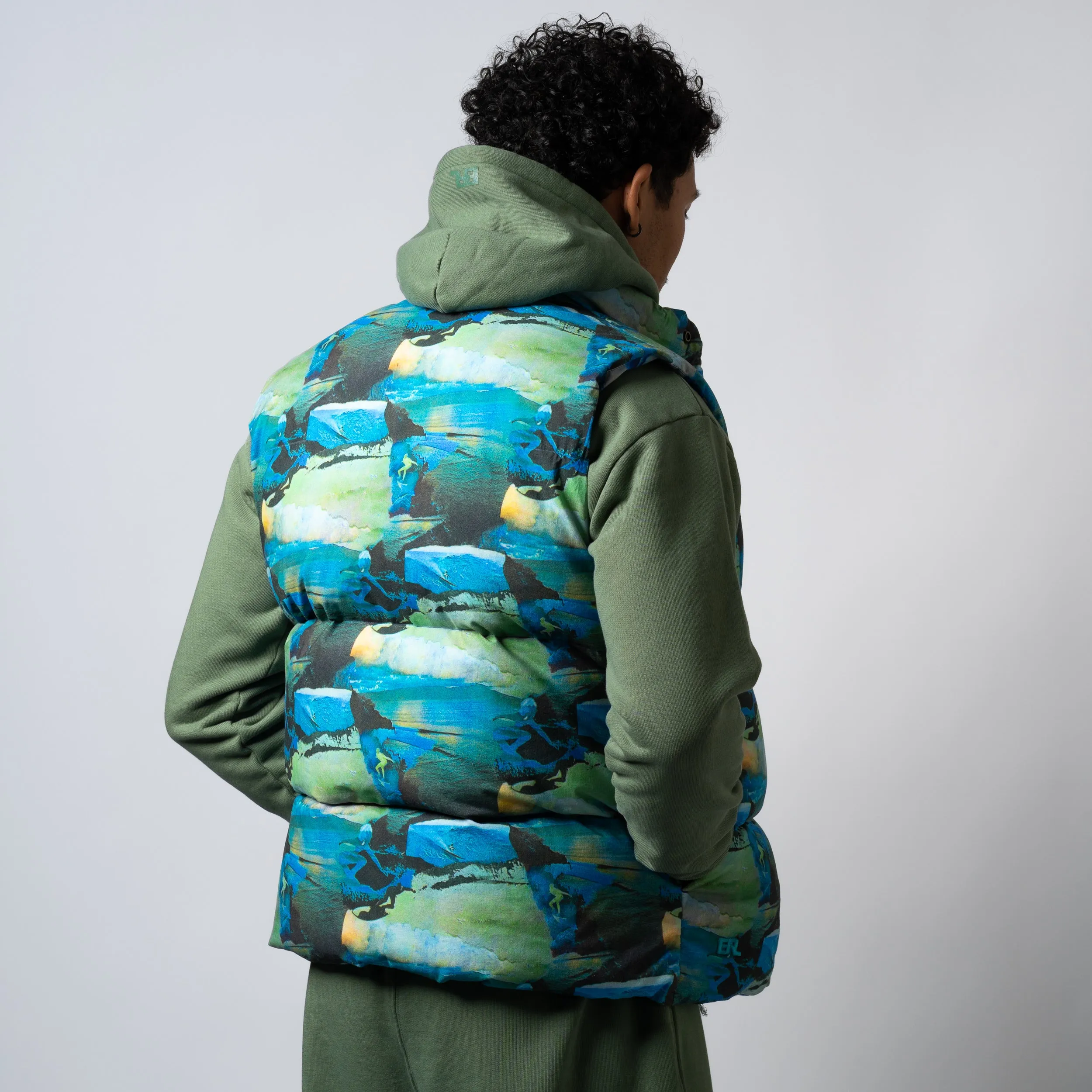 ERL Printed Quilted Puffer Vest ERL06J006 Green Sunset