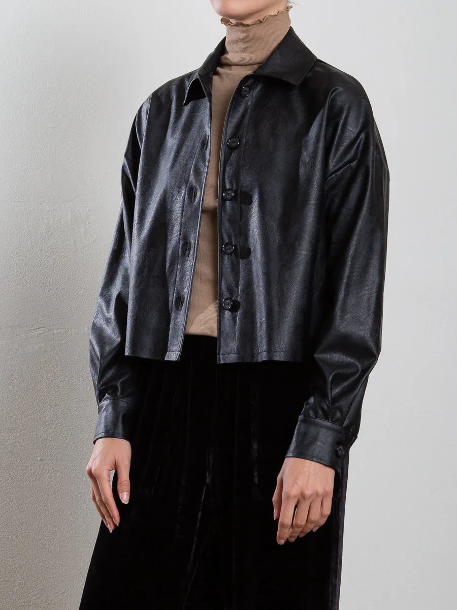 Esme Crop Shirt in Vegan  Leather - Black