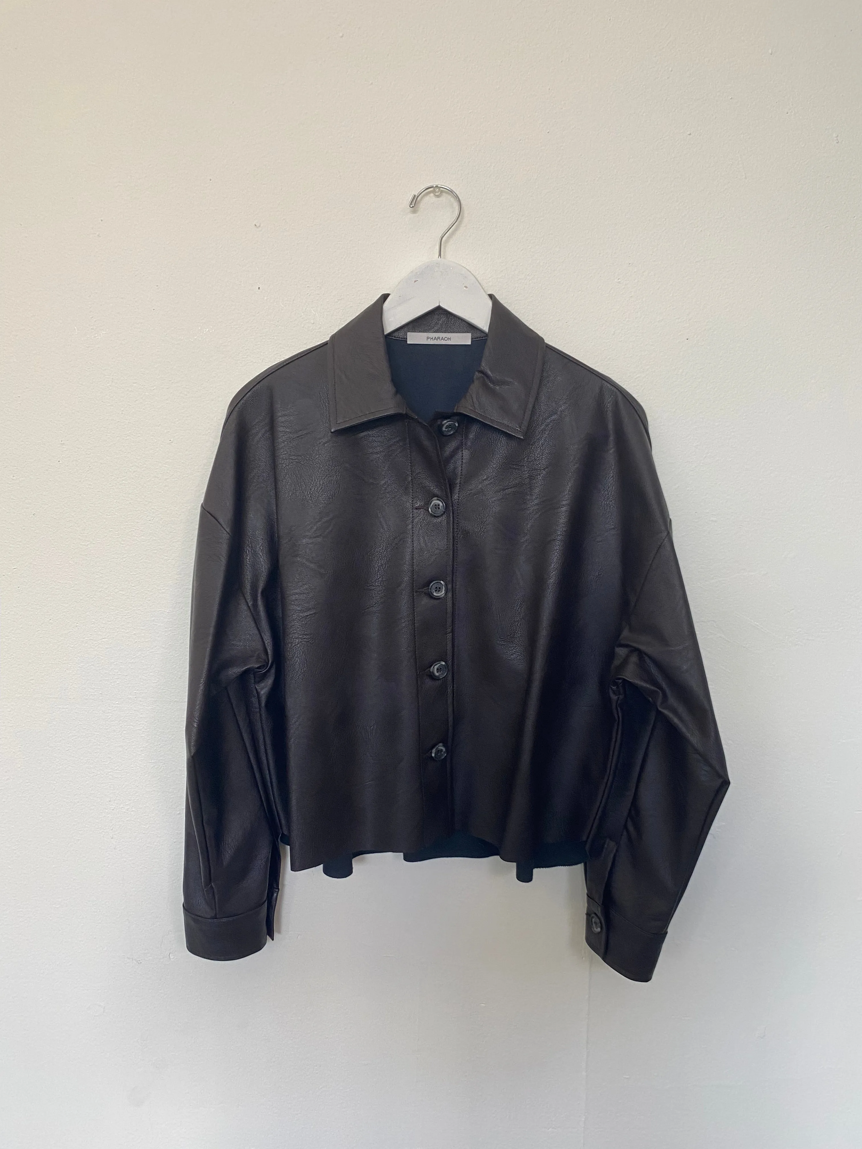 Esme Crop Shirt in Vegan Leather - Espresso
