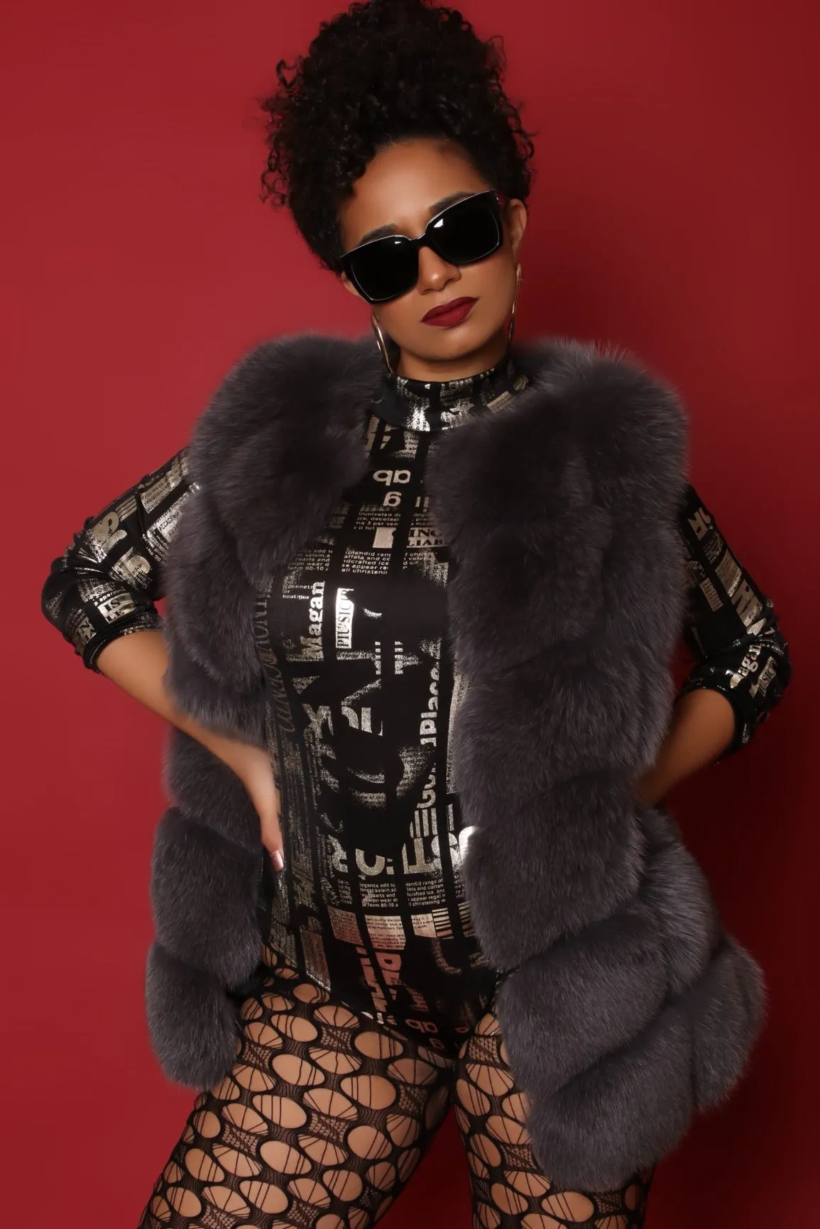 Fallon Aurielle Fox Fur Vest (Gray)