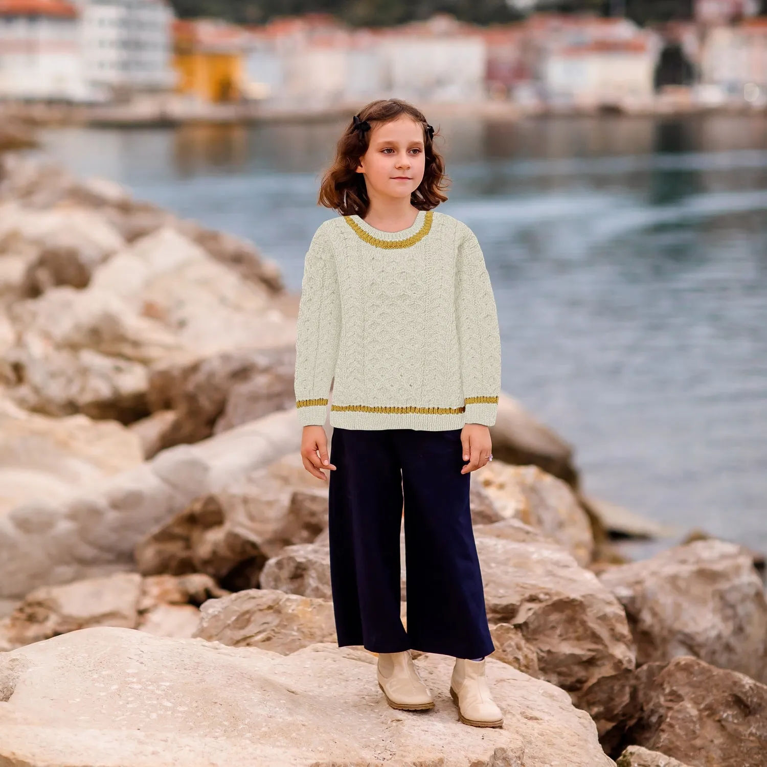 London Days Merino Children's Sweater - Cream & Yellow