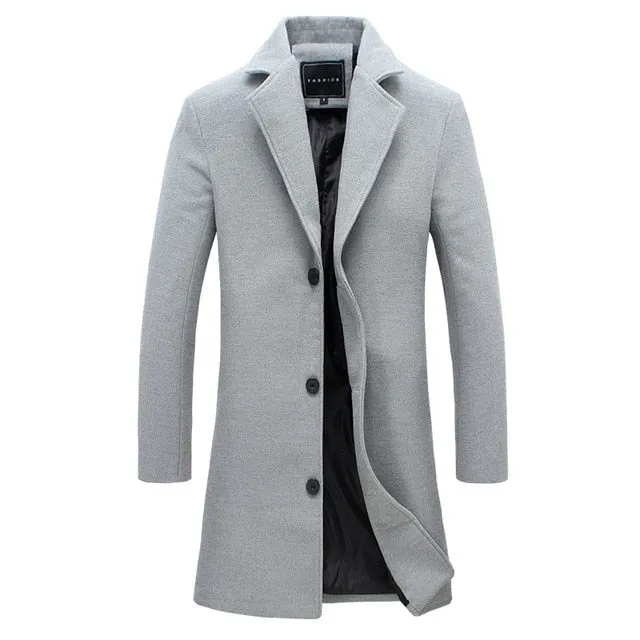 Men's Single Breasted Business Long Coat Up To 5XL