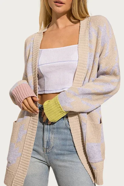 NARA HOUNDSTOOTH WOOL-BLEND OPEN-FRONT CARDIGAN