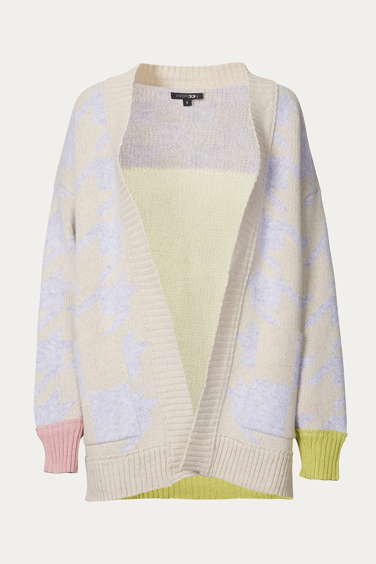 NARA HOUNDSTOOTH WOOL-BLEND OPEN-FRONT CARDIGAN