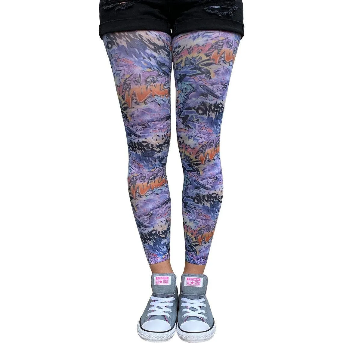 Purple Street Art Footless Tights