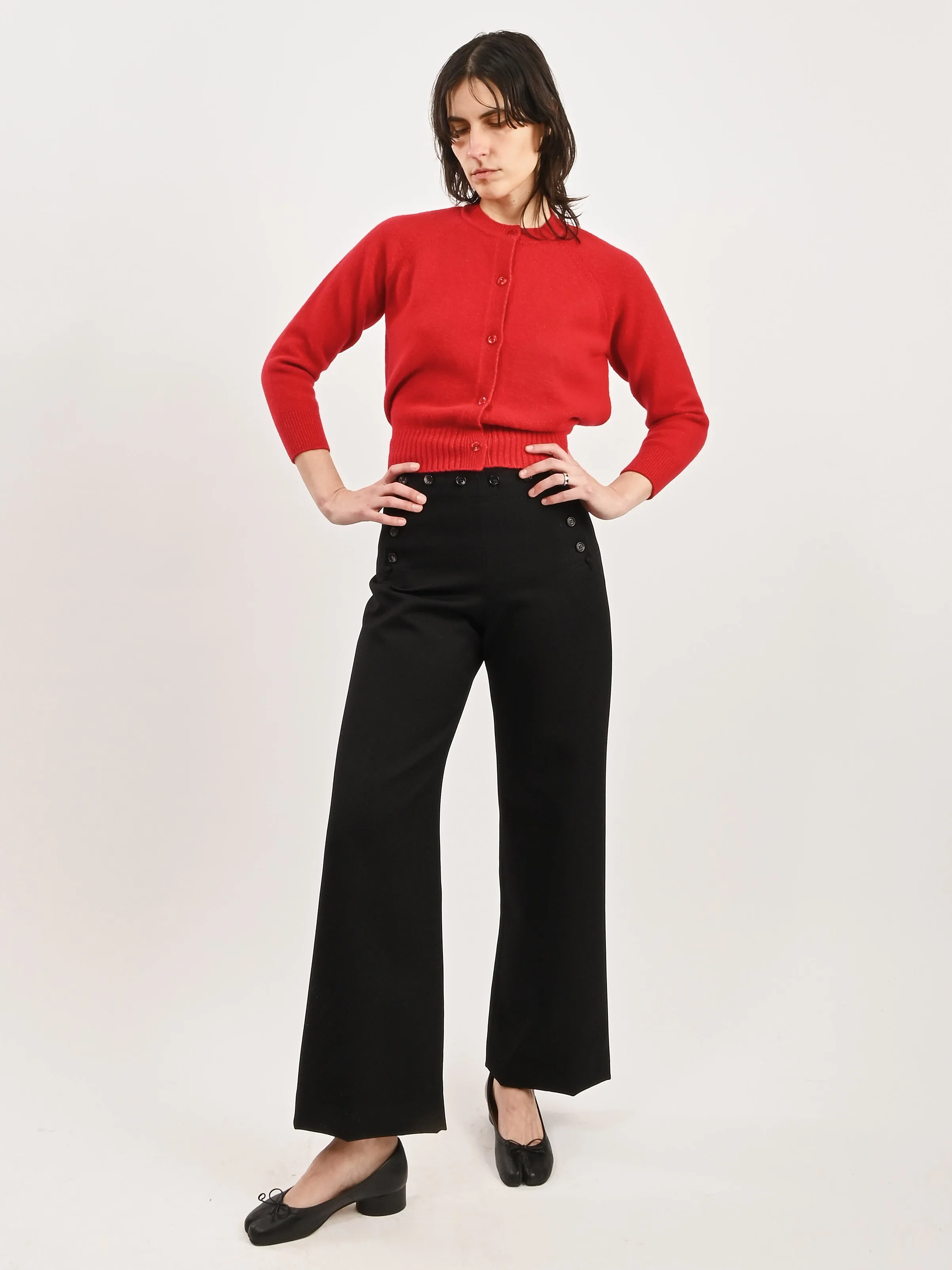 Red Open Back L/S Cardigan W/Tie Tail