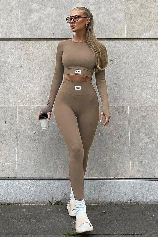 Short top Long-sleeved two-piece yoga set