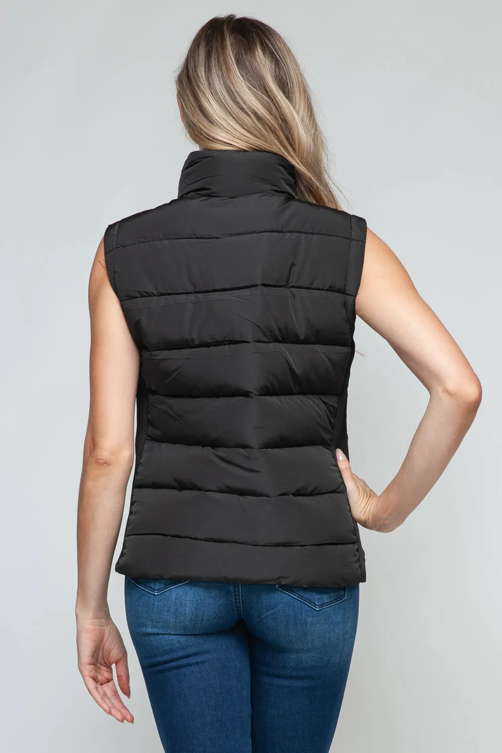 Tabitha Black Zip Up Puffy Vest With Pockets