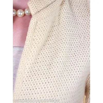 Vintage Ladies Cardigan Sweater Open Front Ivory Knit Saks Fifth Ave 1950s M