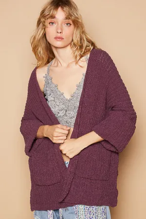 Wide Cuff Sleeve Chunky Knit Cardigan by POL - Grape Purple