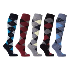 Womens 5-Pair Cool Argyle Design Knee High Socks - 6017