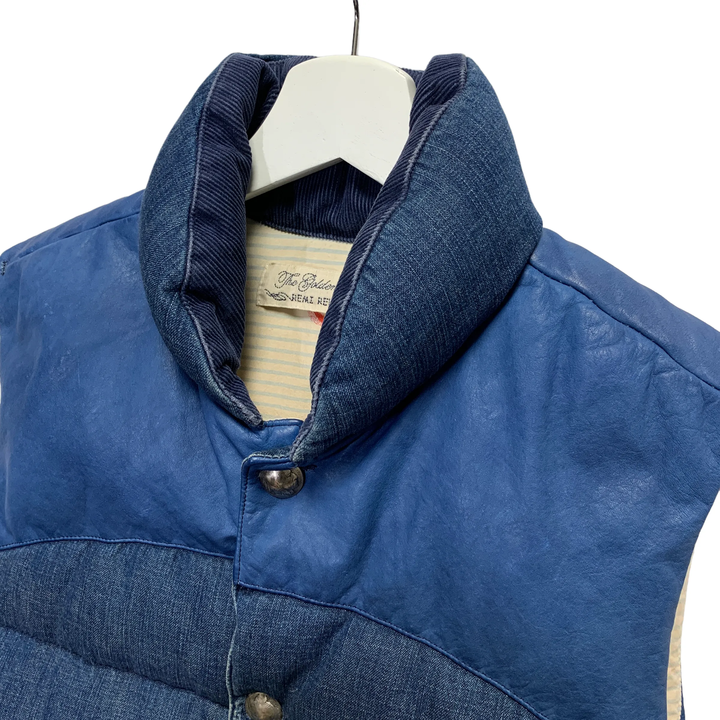 [XL] Remi Relief Denim Leather Down Vest